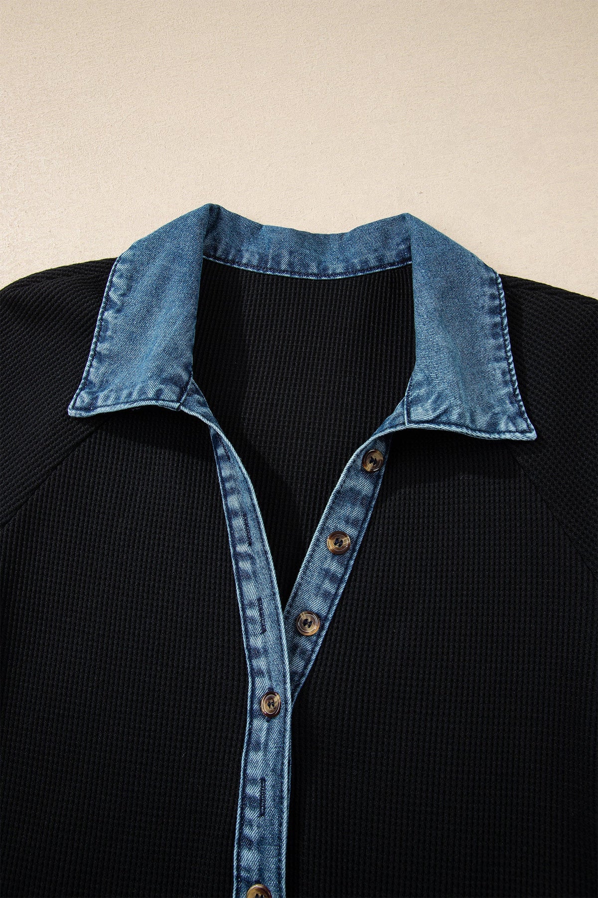 Denim Waffle Knit Contrast Trim Polo Dress