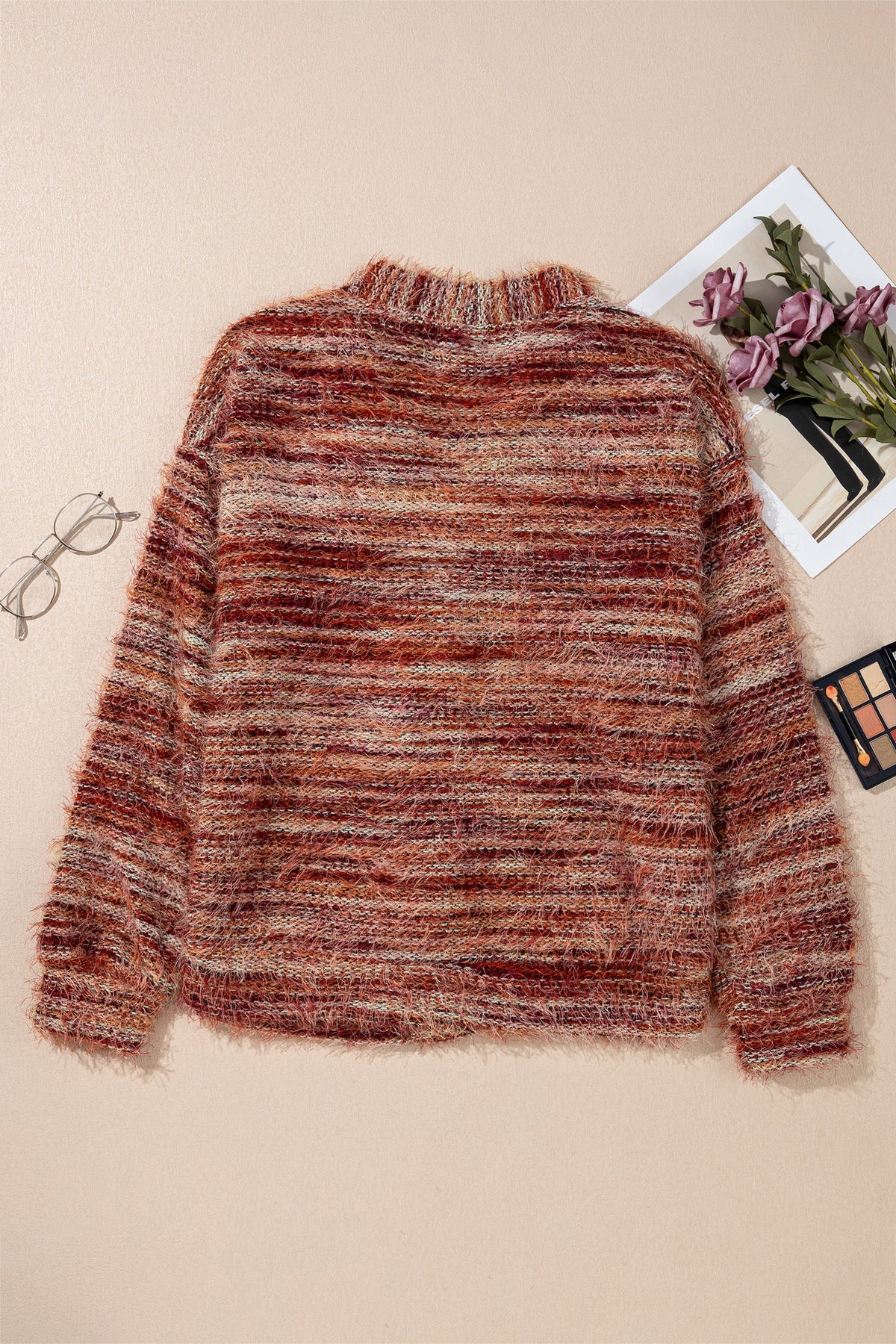 Stripe Fuzzy Button Front Cardigan Sweater