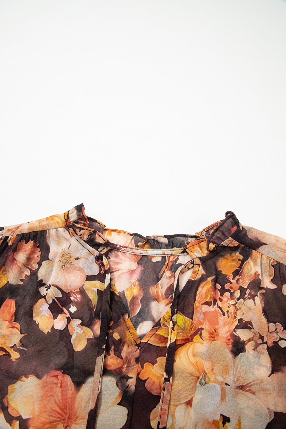 Floral V-Neck Long Puff Sleeve Blouse