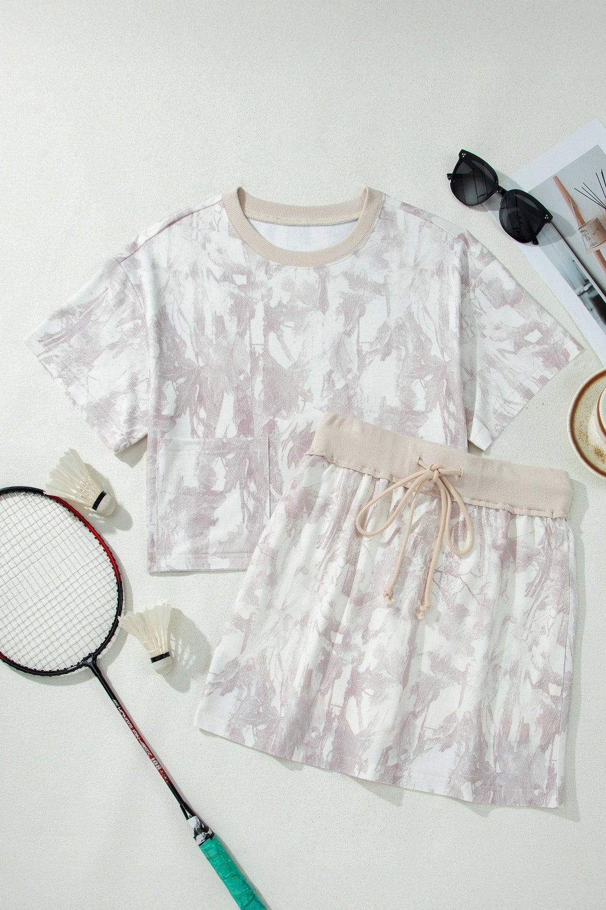 Woodland Camo Raw Edge Cropped Top & Skirt Set