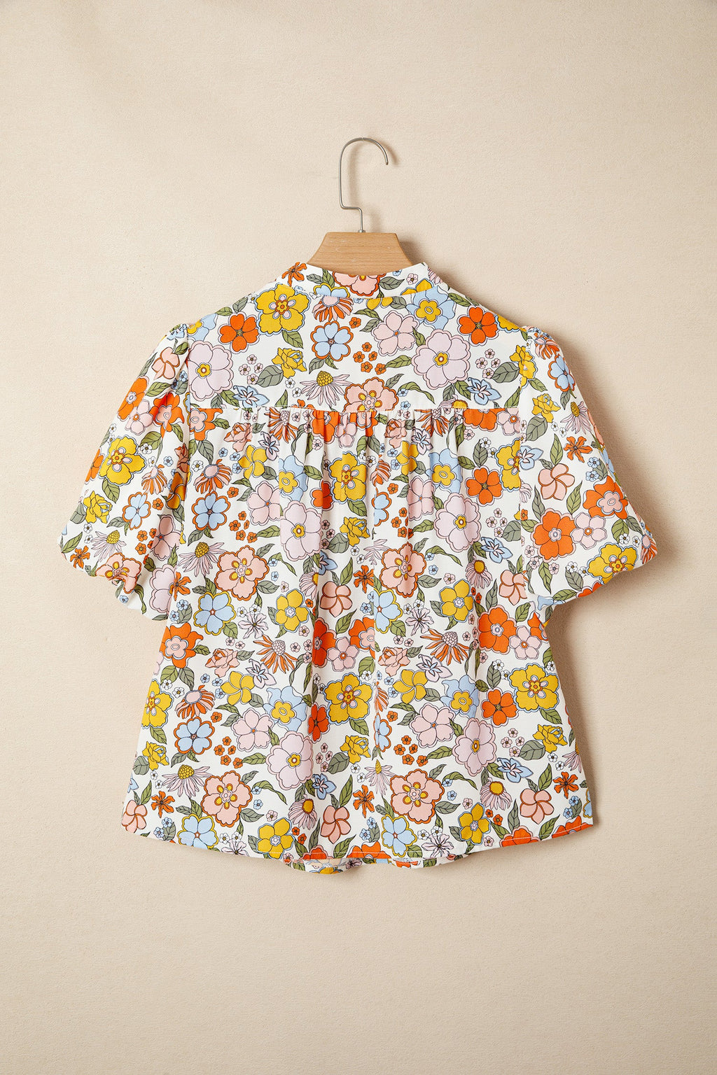 Boho Floral Crochet V-Neck Puff Sleeve Blouse