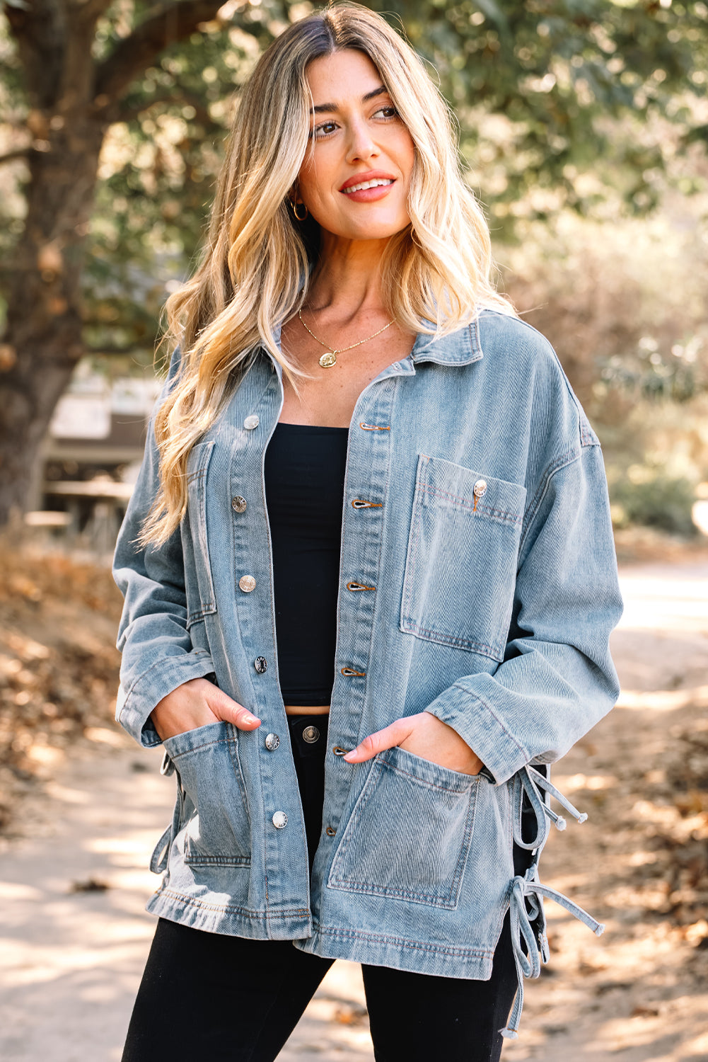 Denim Patch Pocket Side-Tie Jacket