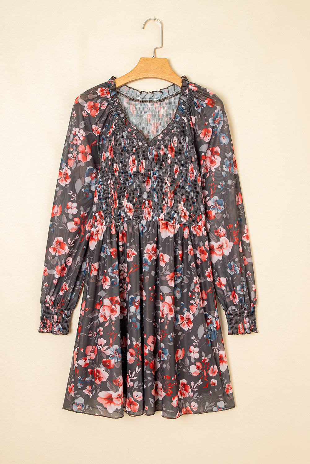 Floral Mesh Long Sleeve Mini Dress