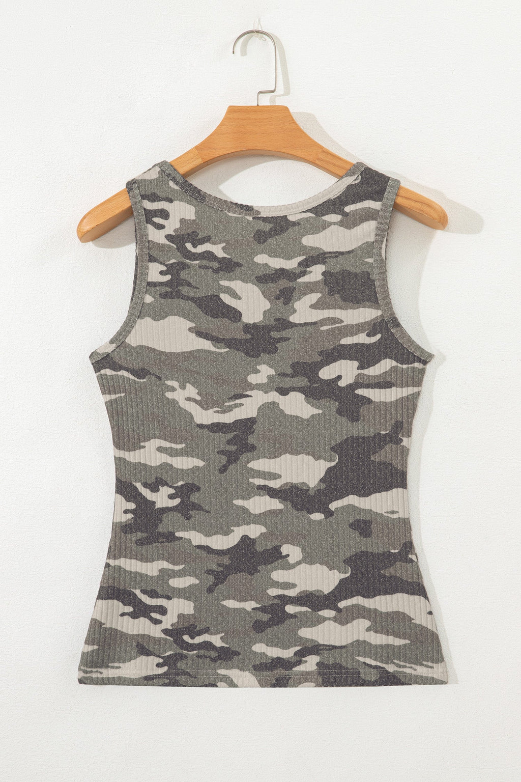 Camo Ribbed Knit Scoop Neck Tank Top
