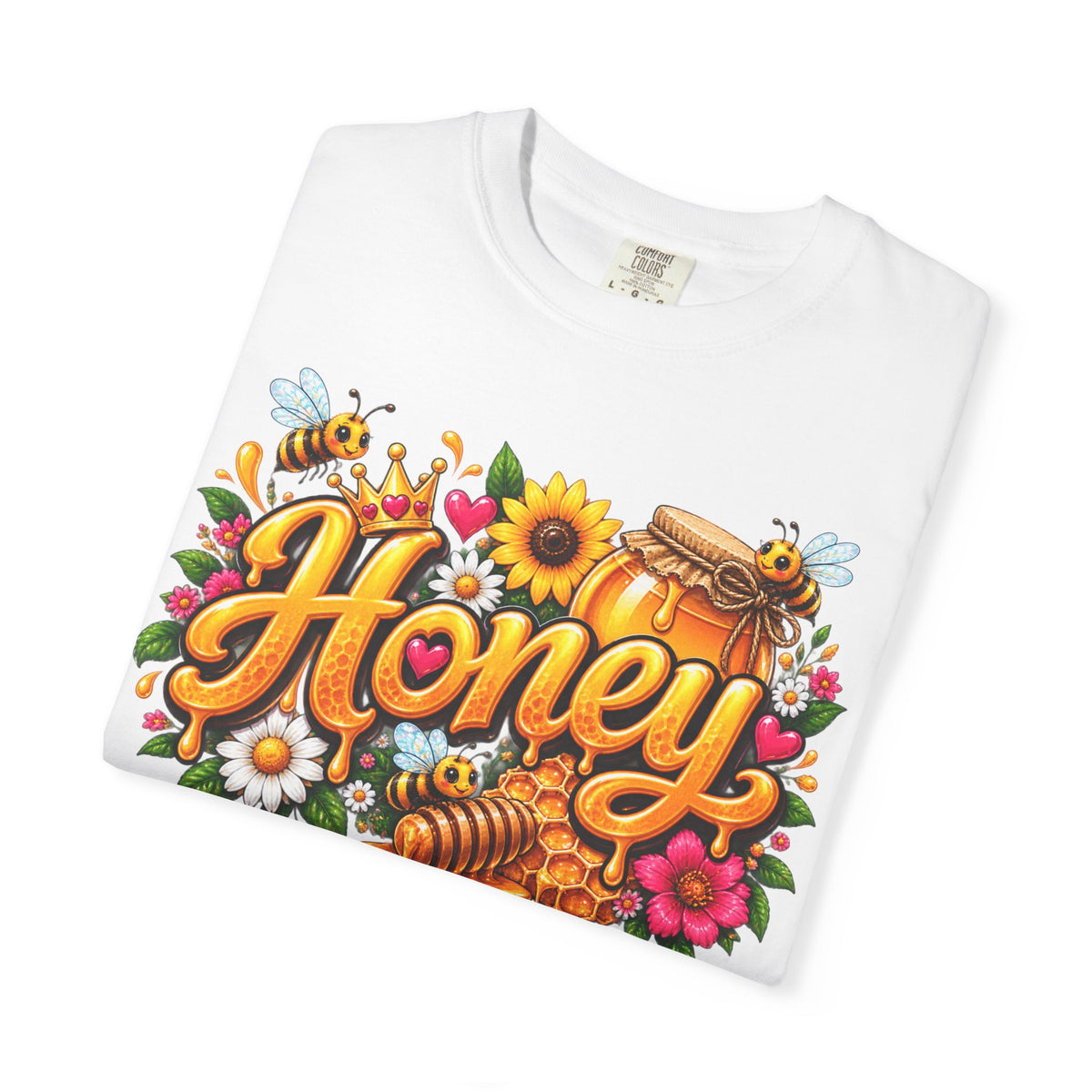 Honey Graphic T-Shirt — “Honey Never Spoils” Vintage Floral Bee Tee
