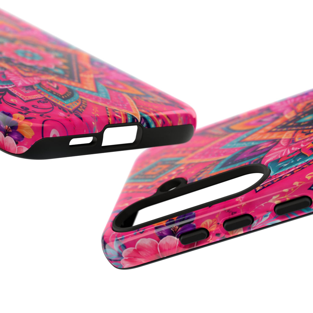 Floral Mandala Tough Phone Case — Pink Boho Protective Cover