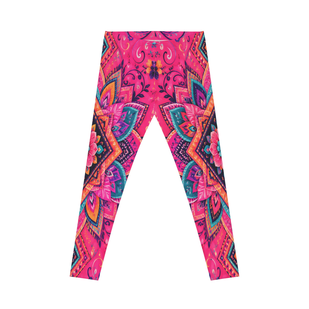 Boho Pink Mandala Leggings — Vibrant Floral All-Over Print