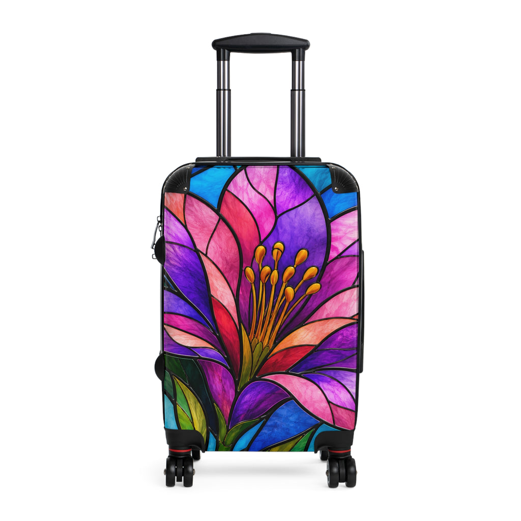Floral Stained Glass Carry-On Suitcase — Vibrant Pink & Purple Travel Luggage