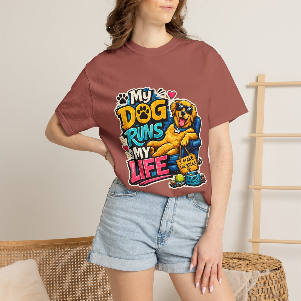 My Dog Runs My Life T-shirt | Funny Dog Lover Tee