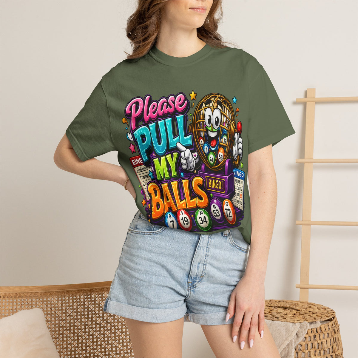 Please Pull My Balls bingo T-Shirt | Funny Lottery Ball Cartoon