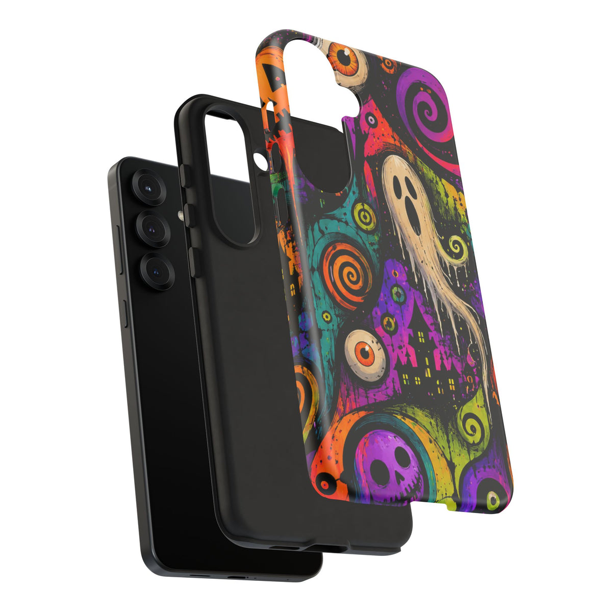 Halloween Ghost Phone Case — Colorful Spooky Skull & Haunted House Tough Case