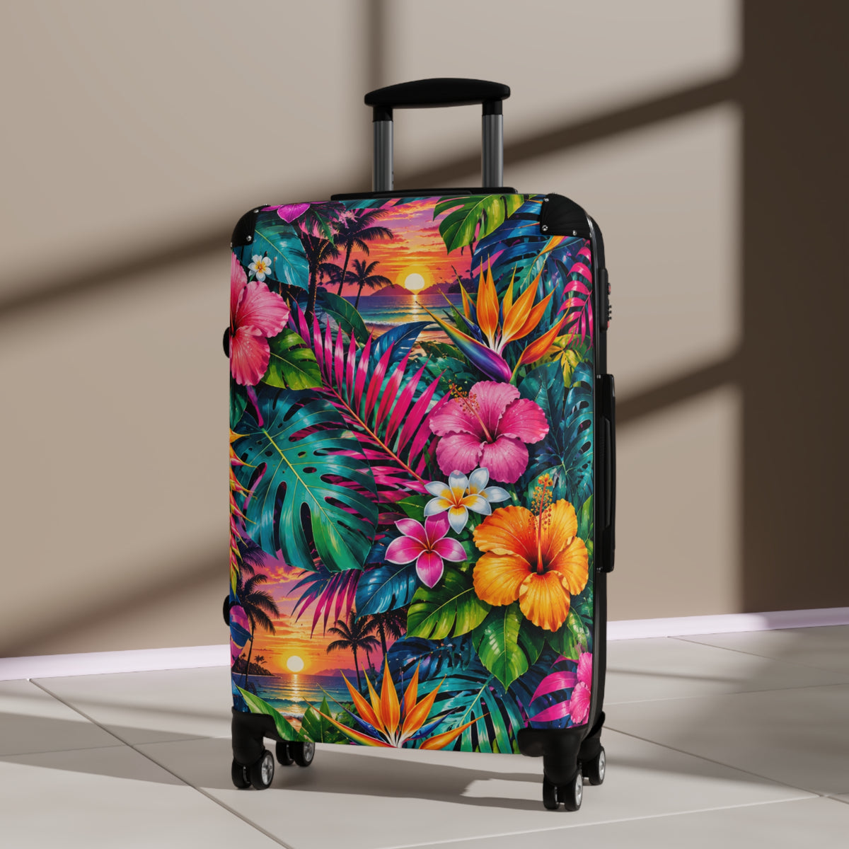 Tropical Sunset Suitcase – Vibrant Hibiscus Travel Luggage