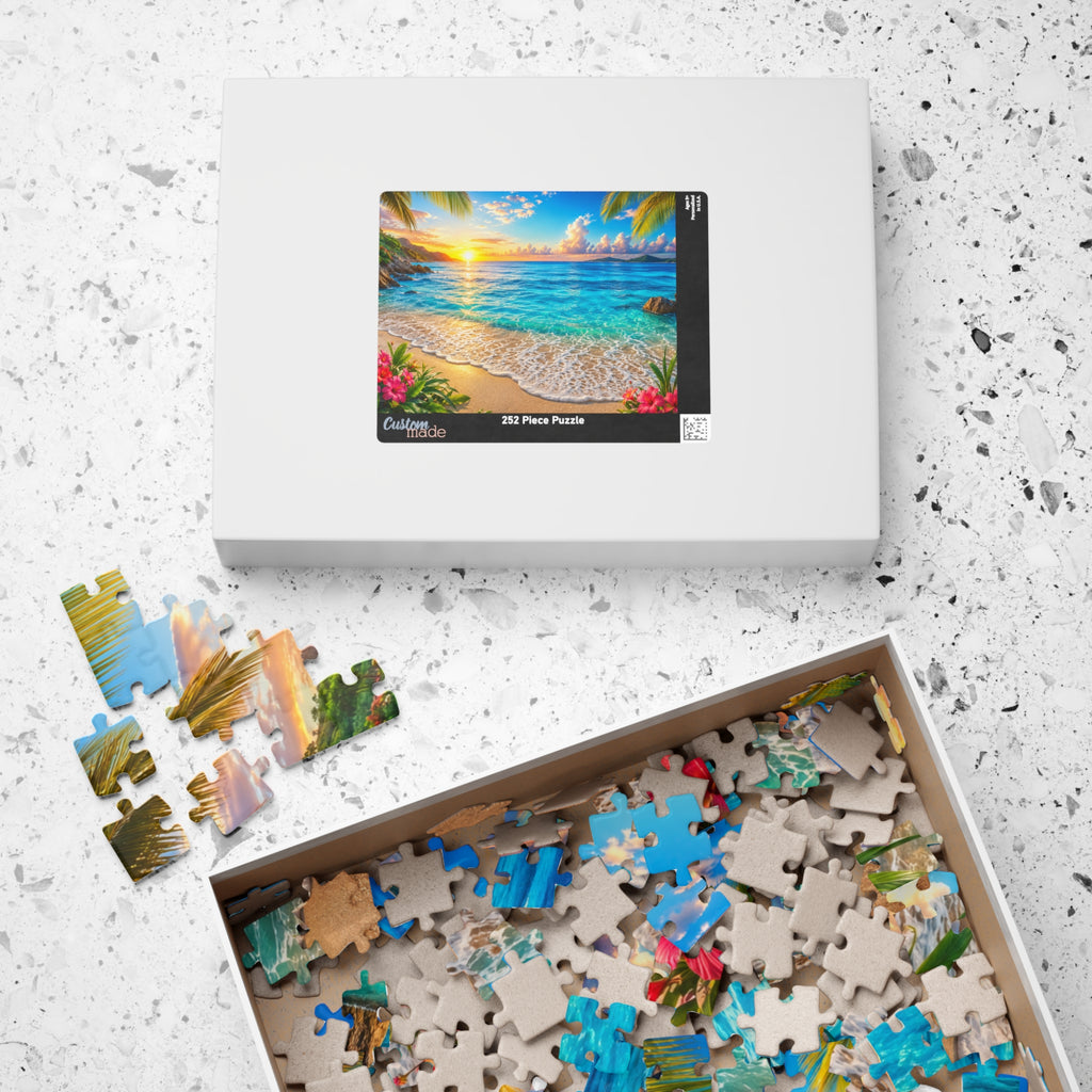 Tropical Beach Sunset Puzzle — Scenic Ocean Jigsaw (110/252/520/1014 pcs)