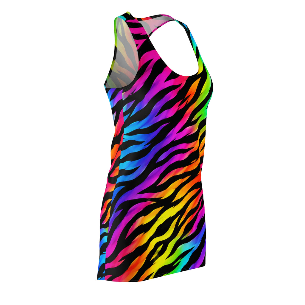 Rainbow Zebra Racerback Dress — Bold Neon Animal Print Sleeveless Dress