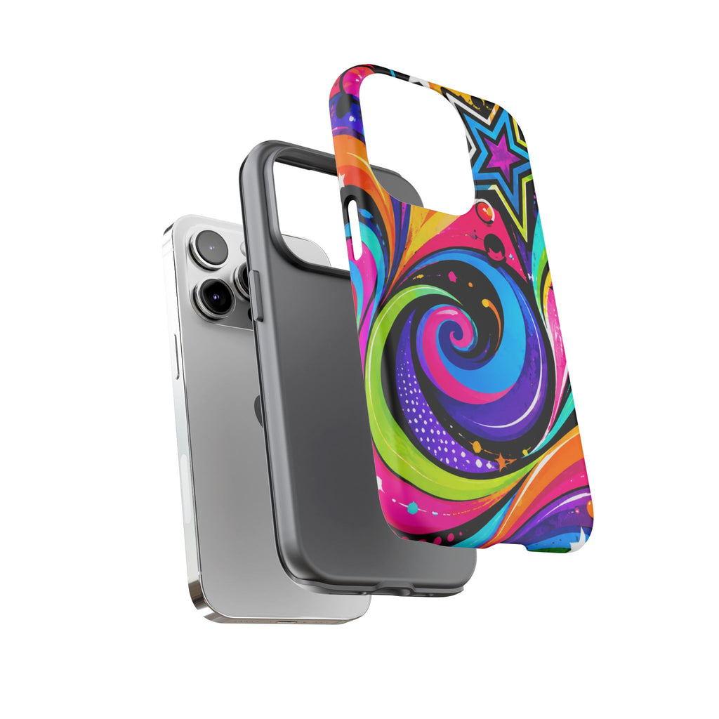 Psychedelic Swirl Phone Case — Bold Retro Stars & Neon Pop Art Tough Case