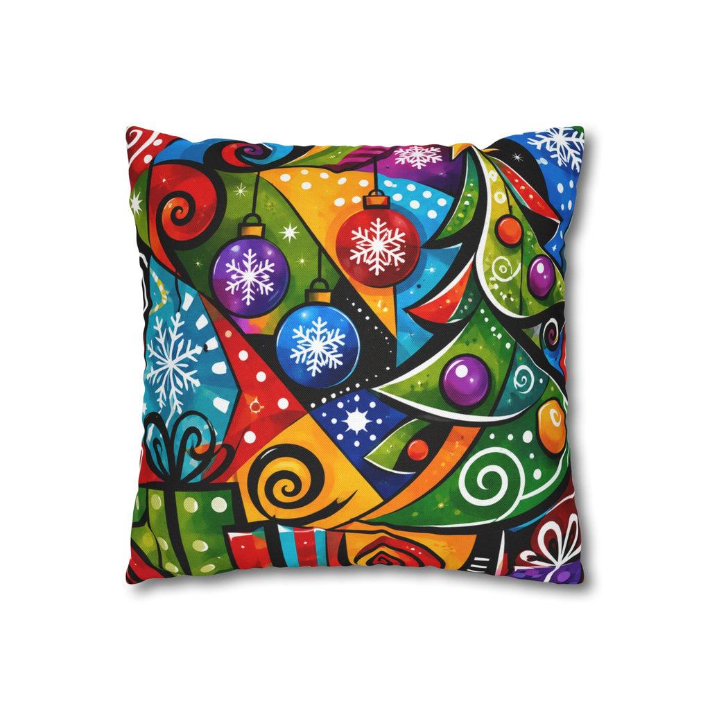 Colorful Abstract Christmas Tree Pillowcase — Festive Holiday Throw Pillow Cover