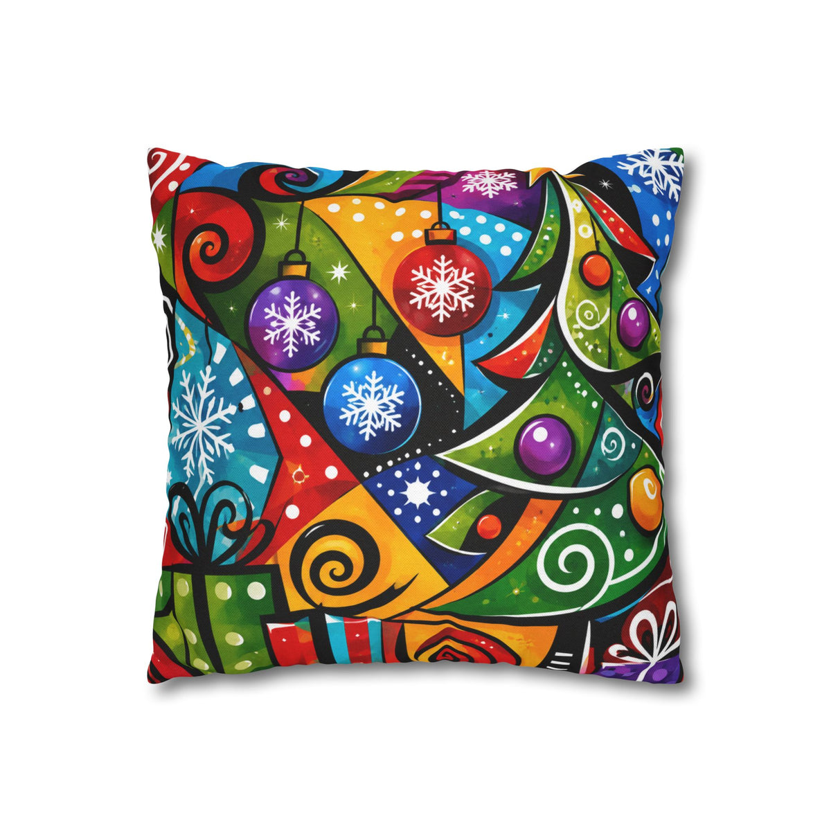 Colorful Abstract Christmas Tree Pillowcase — Festive Holiday Throw Pillow Cover