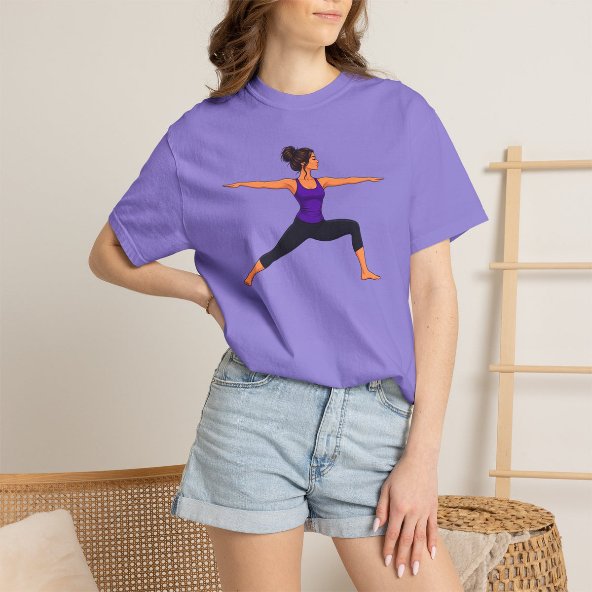 Yoga Warrior Pose T-Shirt | Woman in Virabhadrasana Illustration