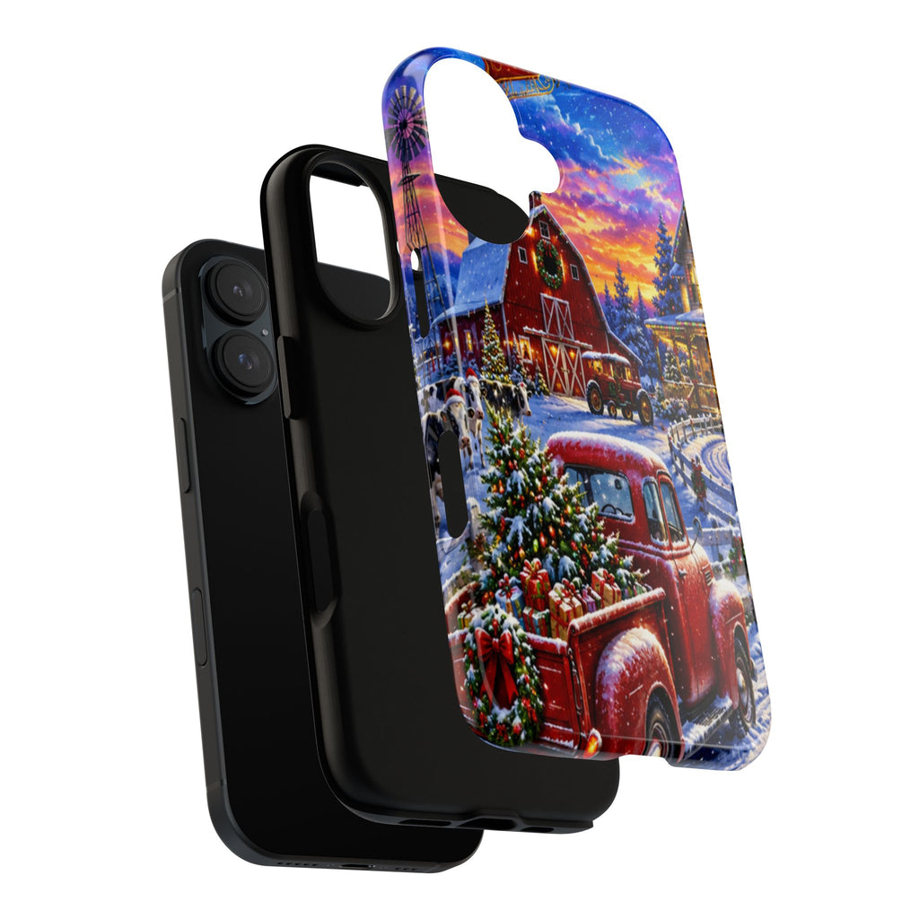 Christmas Farm Phone Case — Vintage Red Truck in Snowy Holiday Scene