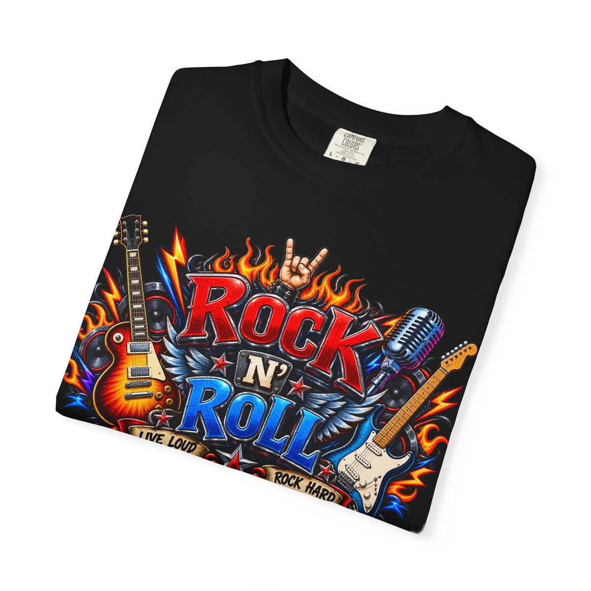 Rock N' Roll Graphic T-Shirt — Flaming Guitar Band Tee