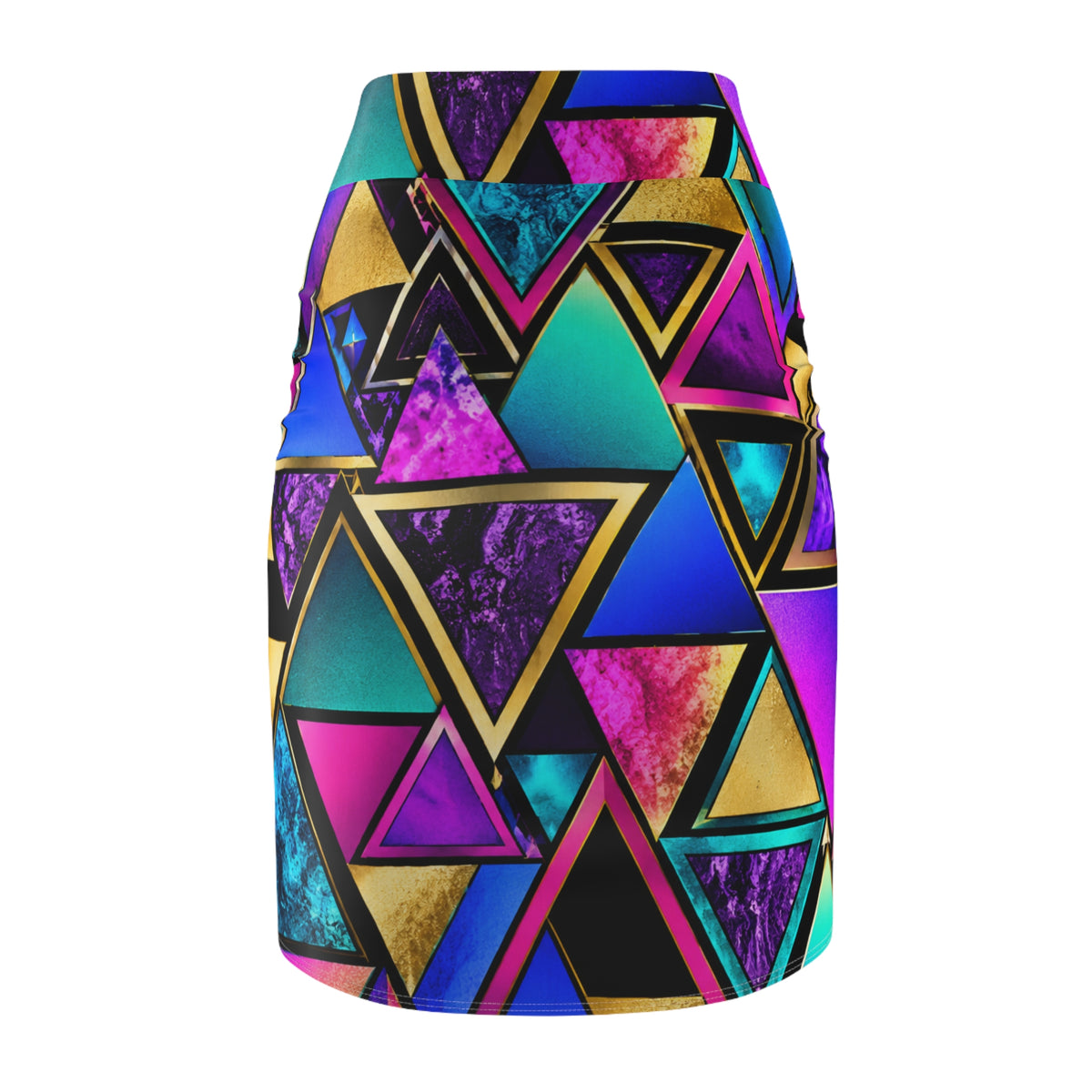 Neon Geo Triangles Pencil Skirt