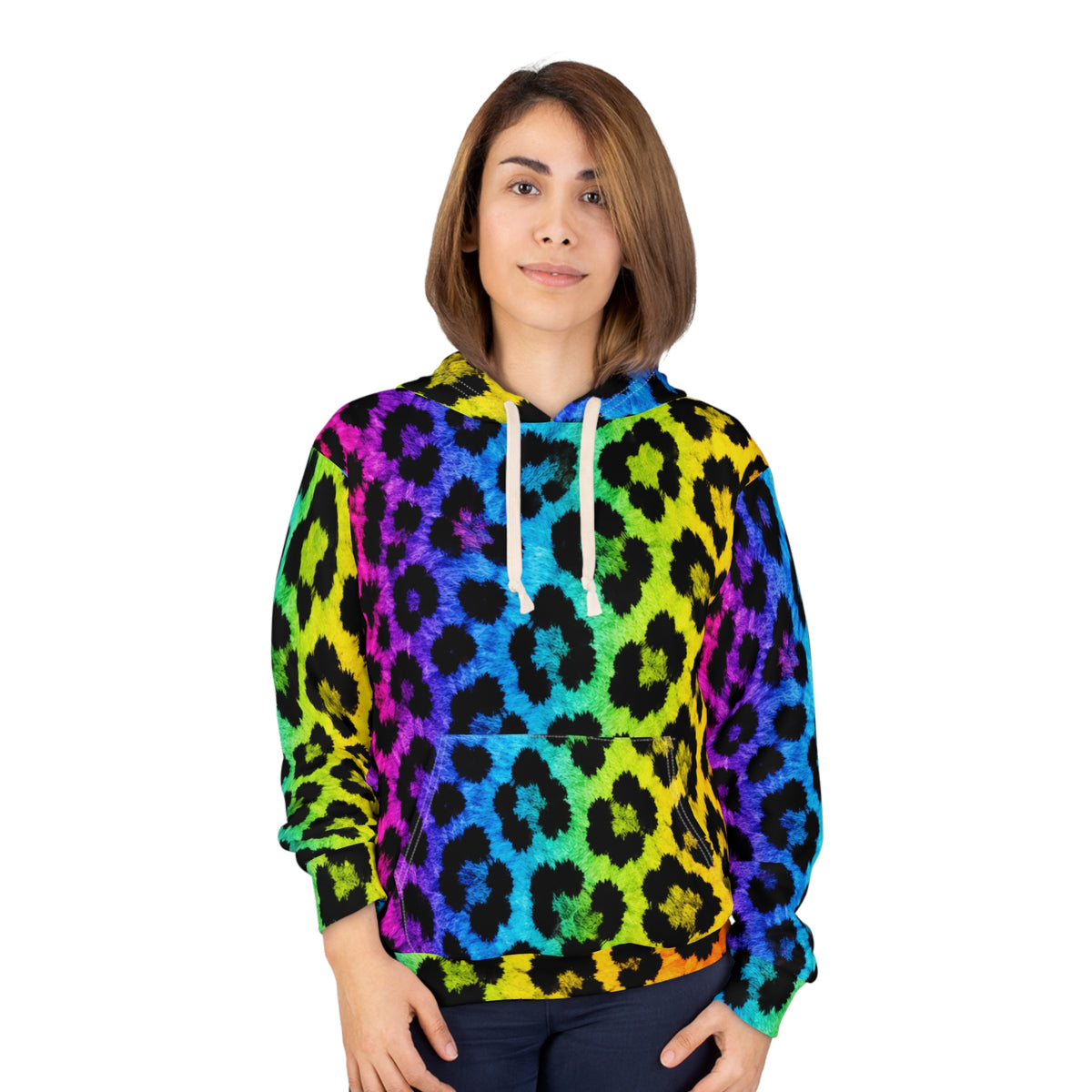 Rainbow Leopard Print Hoodie — Vibrant All-Over-Print Pullover