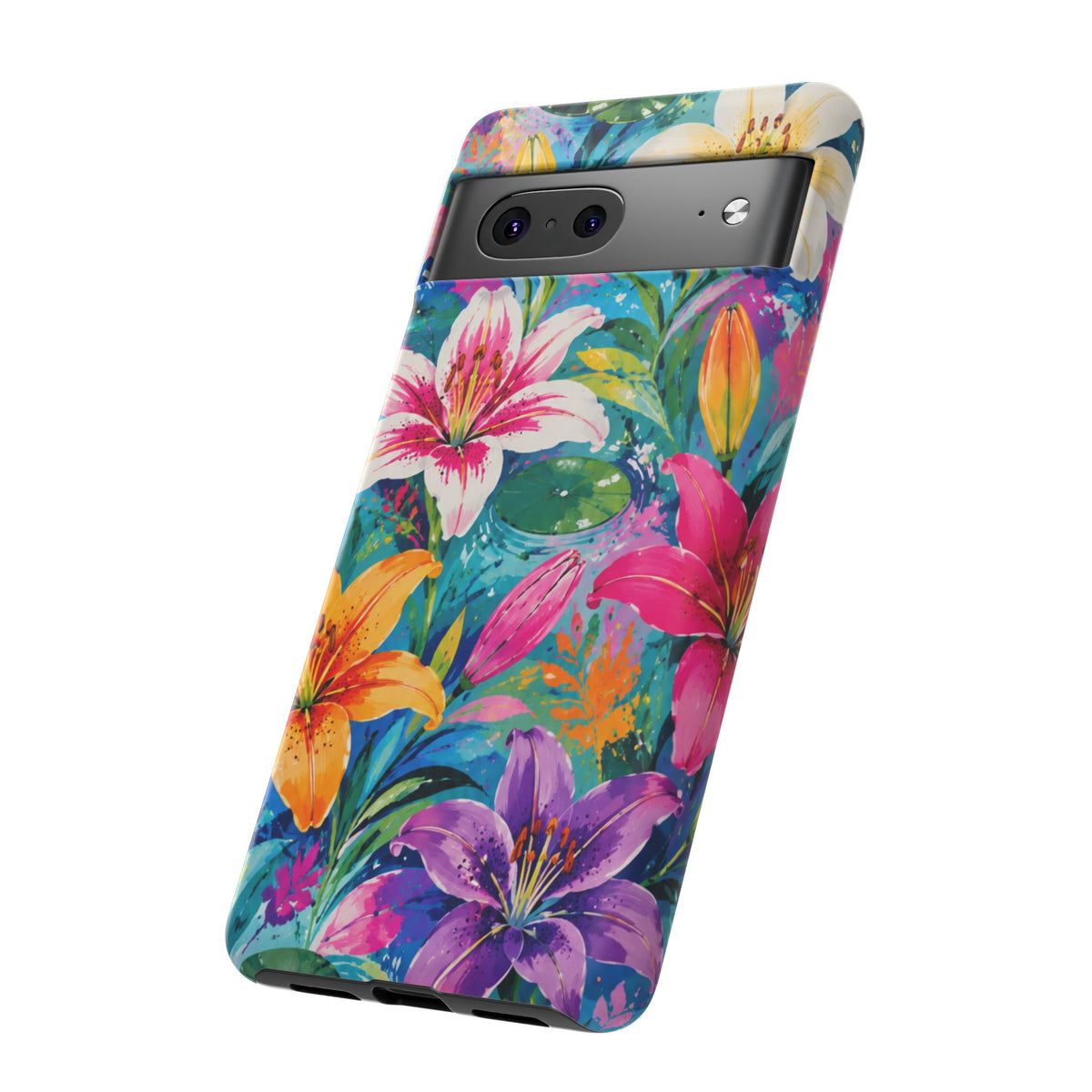 Floral Lily Tough Phone Case — Colorful Tropical Flower Protective Cover