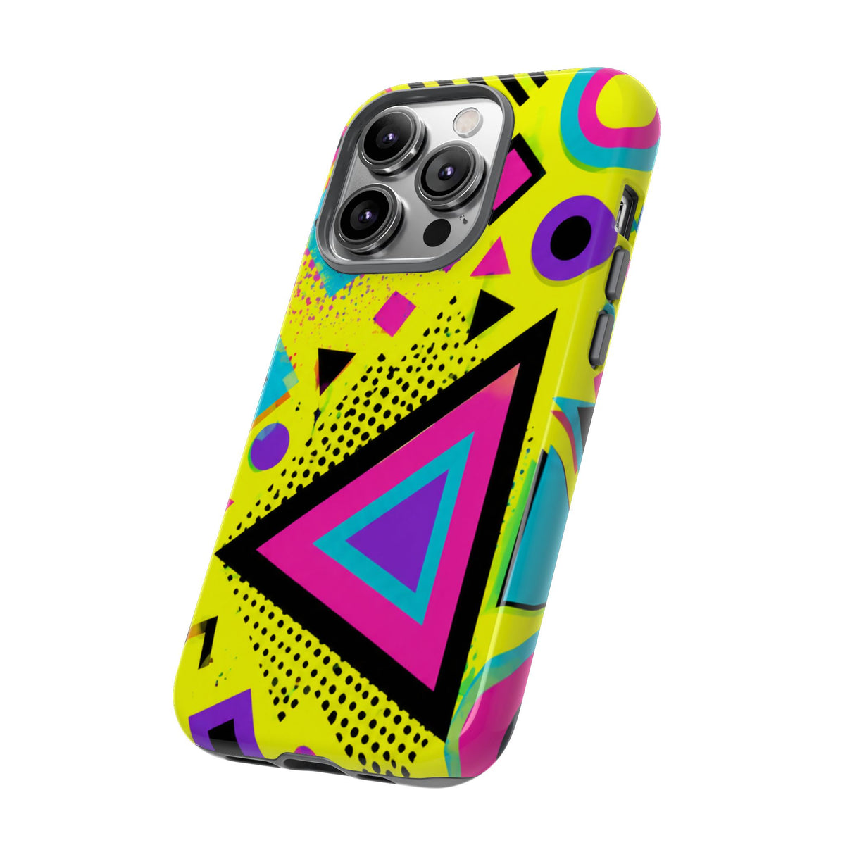 Retro 80s Geometric Phone Case — Neon Memphis Triangle Design