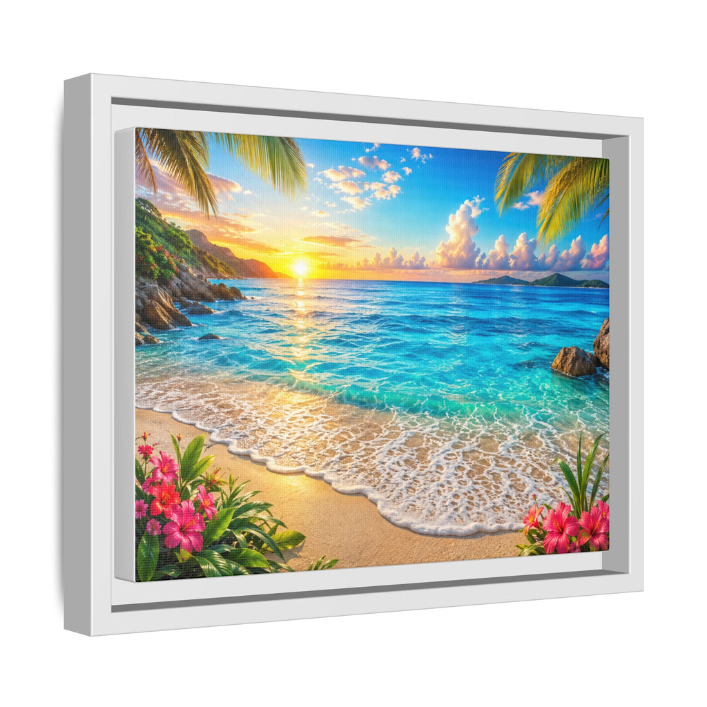 Framed Beach Sunset Matte Canvas Wall Art — Tropical Ocean Sunrise Decor
