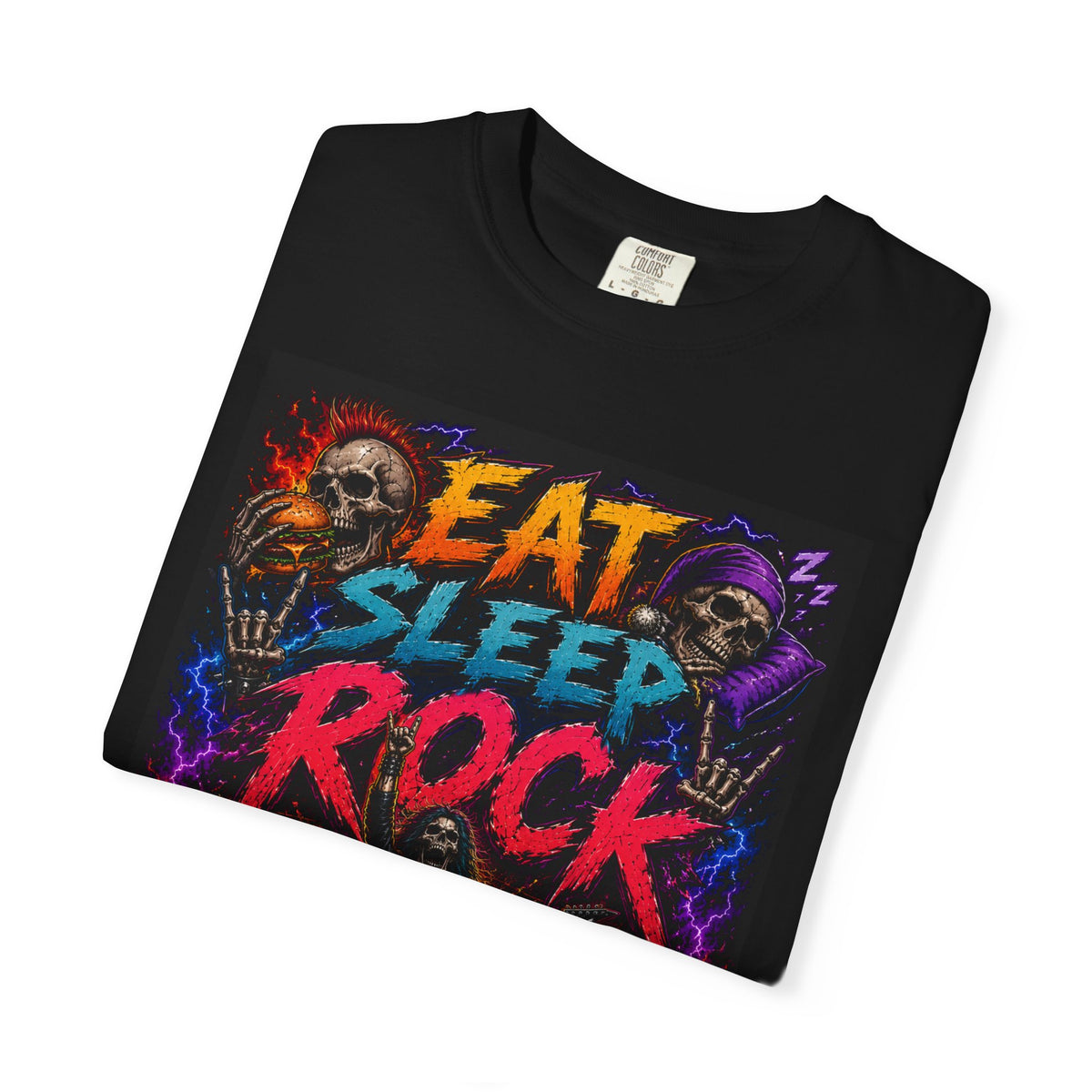Eat Sleep Rock Repeat T-shirt | Skull Flames Graphic Tee