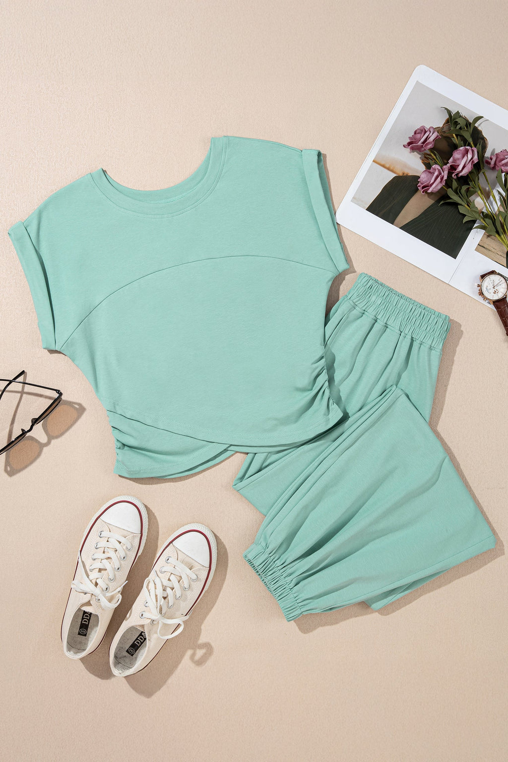 Solid Cropped Top & Jogger Pants Set