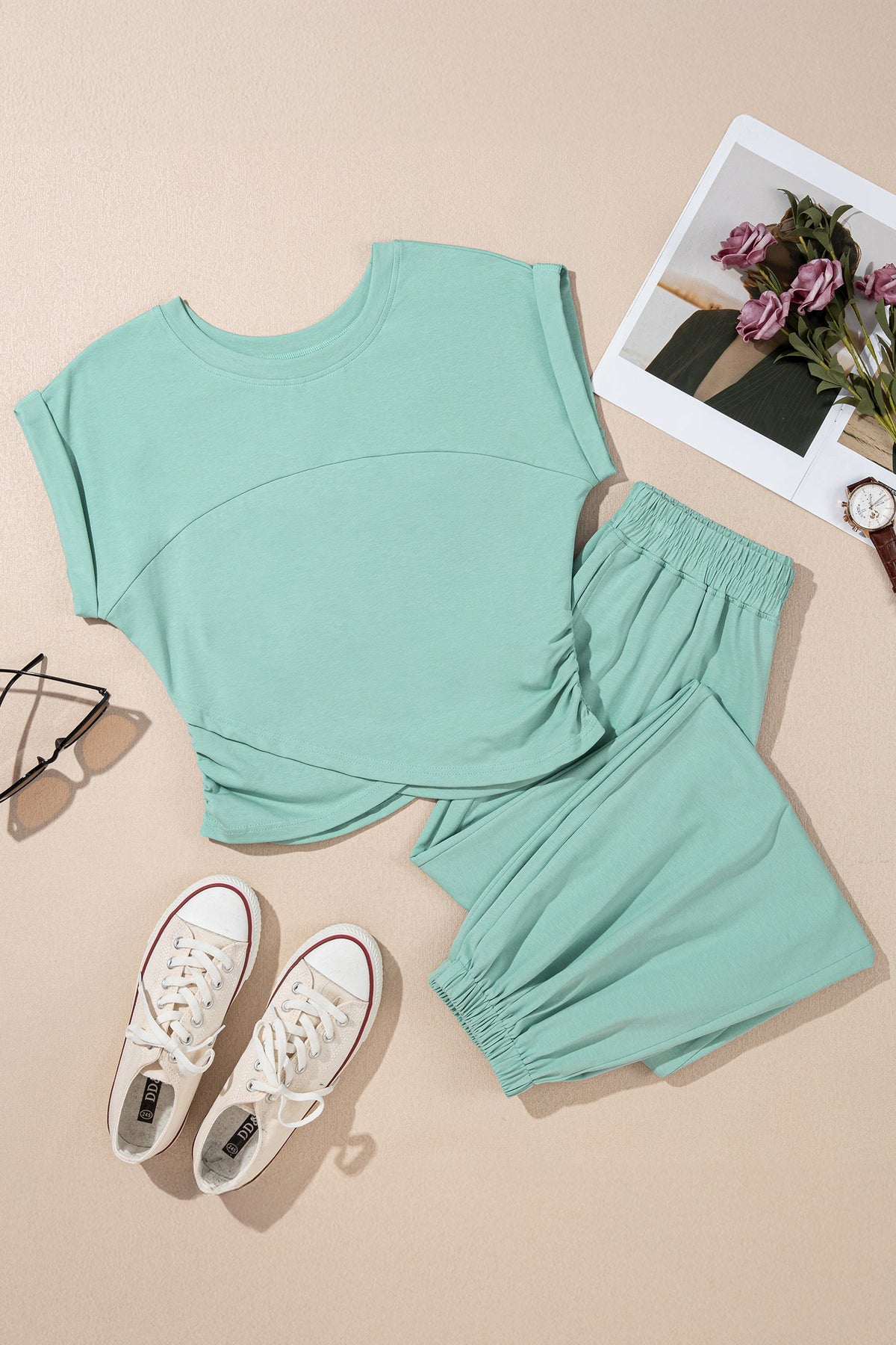 Solid Cropped Top & Jogger Pants Set