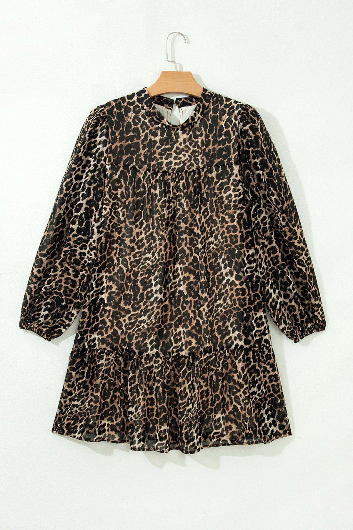Leopard Long Sleeve Shift Mini Dress
