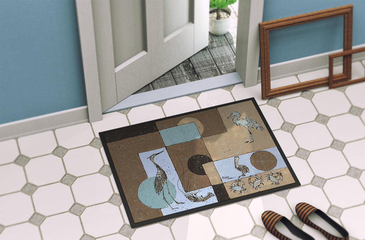Blue Heron Doormat Indoor Outdoor 24H X 36W Front Door Mat Rugs for Entryway, Non Slip Washable Low Pile,