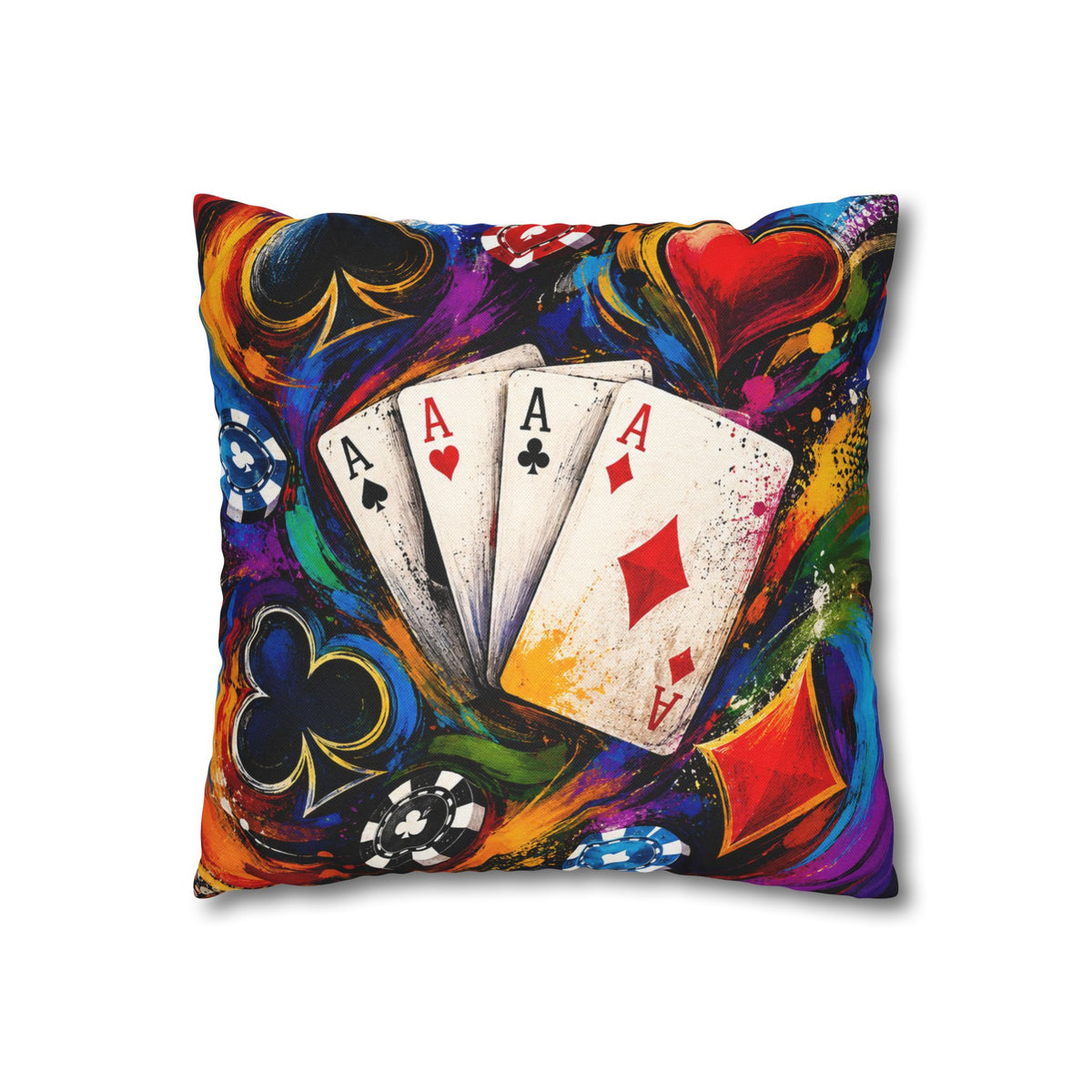 Poker Aces Decorative Pillowcase — Colorful Casino Playing Cards Throw Pillow Cover