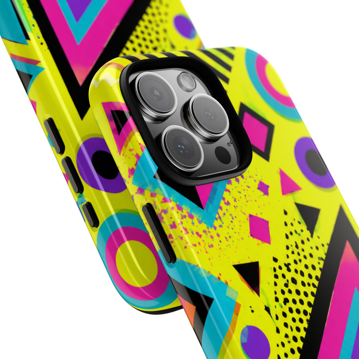 Retro 80s Geometric Phone Case — Neon Memphis Triangle Design