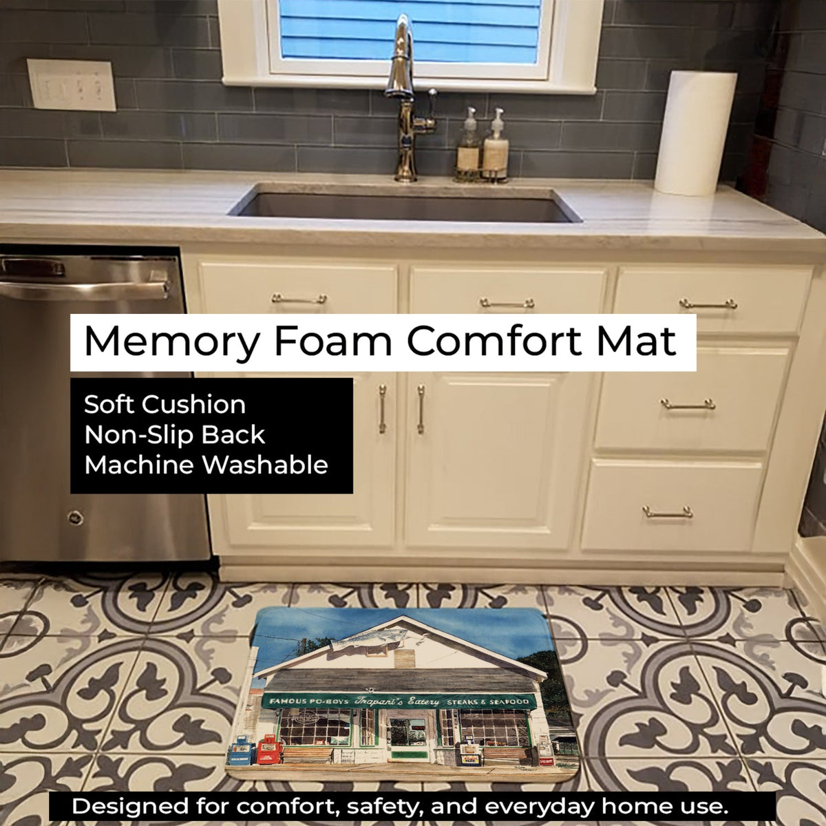 Trapani's Eatery Memory Foam Kitchen Mat Machine Washable Anti-Fatigue Cushion Comfort Bath or Kitchen Rug