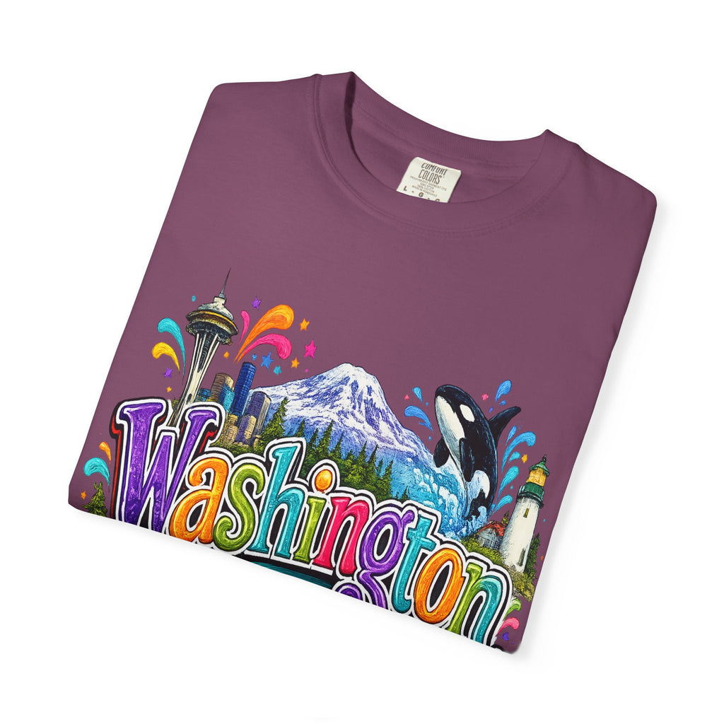 Washington State Scene T-shirt | Seattle Skyline, Orca, Apples