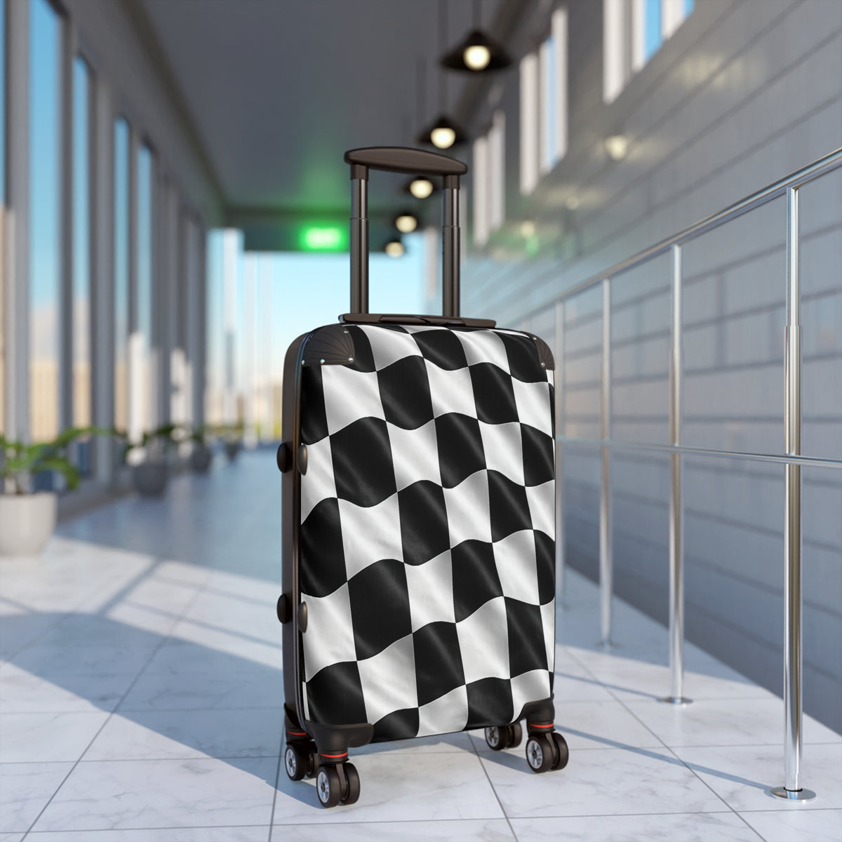 Checkered Pattern Carry-On Suitcase – Black & White Racing Luggage