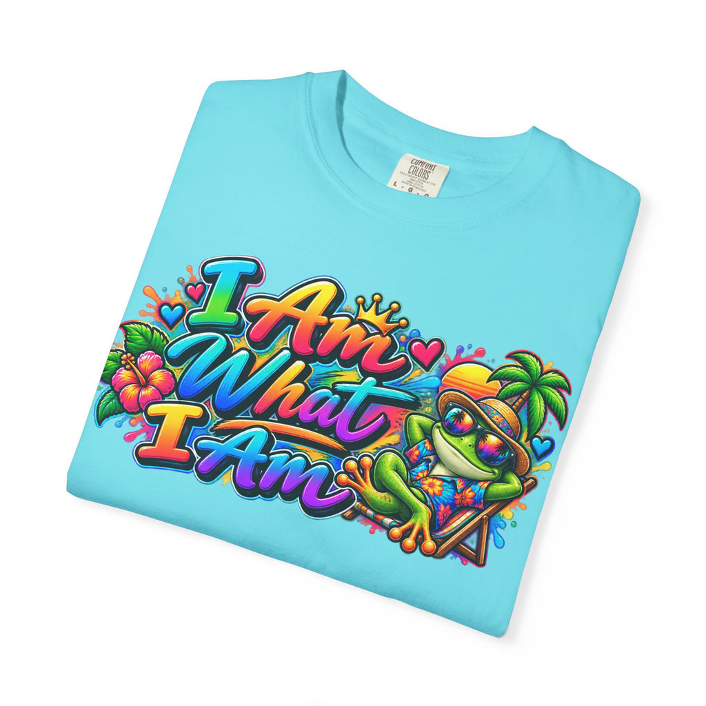 T-Shirt — "I Am What I Am" Colorful Tropical Frog Graphic Tee