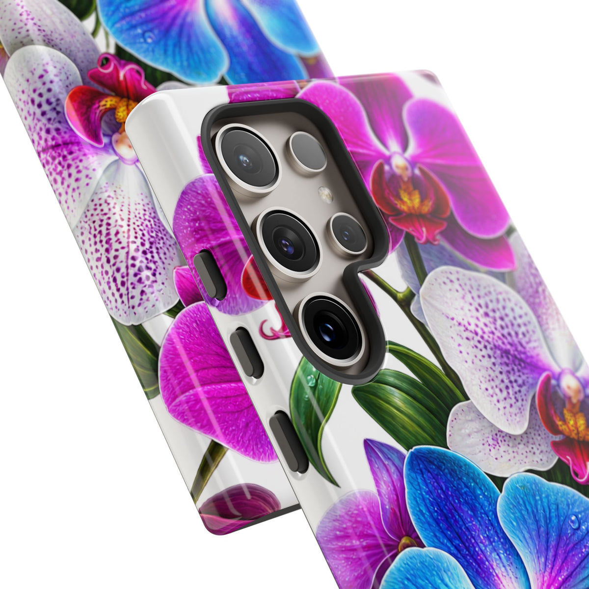 Orchid Floral Tough Phone Case – Vibrant Blue & Pink Orchid Protective Cover