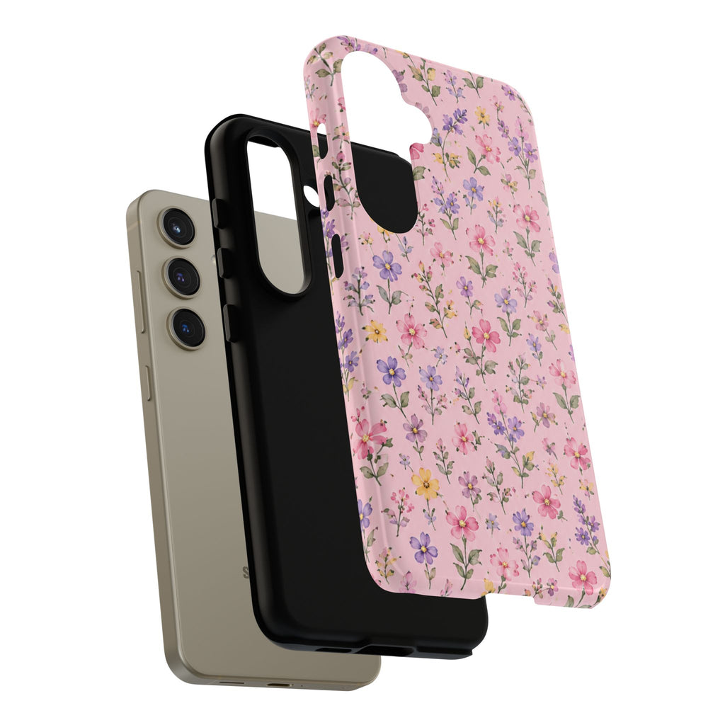 Floral Pink Tough Phone Case — Pastel Wildflower Protective Case