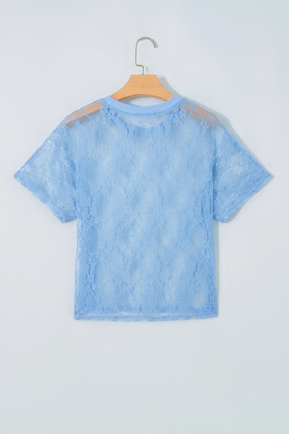 Solid Sheer Lace Short Sleeve Boxy Tee
