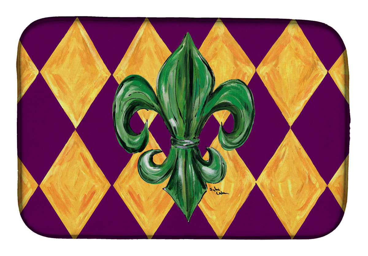 Mardi Gras Fleur de lis Purple Green and Gold Dish Drying Mat Absorbent Dish Drying Mat Pad for Kitchen Counter Dish Drainer Mat for Countertop, 14 x 21", Multicolor