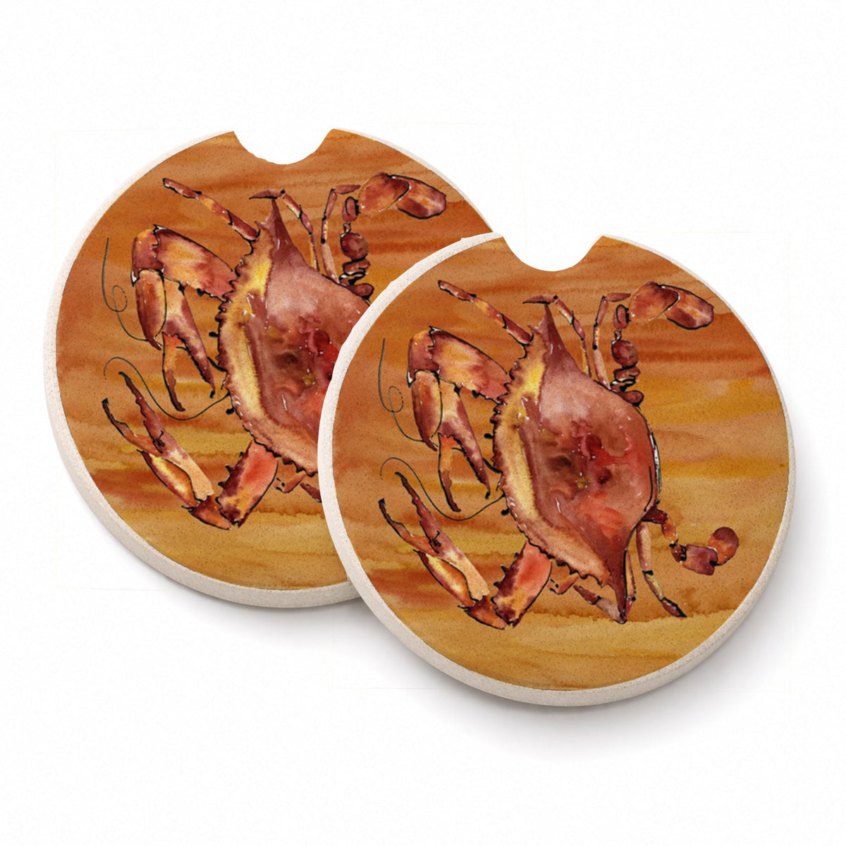 Cooked Crab Spicy Hot Set of 2 Cup Holder Car Coasters Absorbent Round Sandstone Coasters Gifts for Men or Women, 2.5, Multicolor
