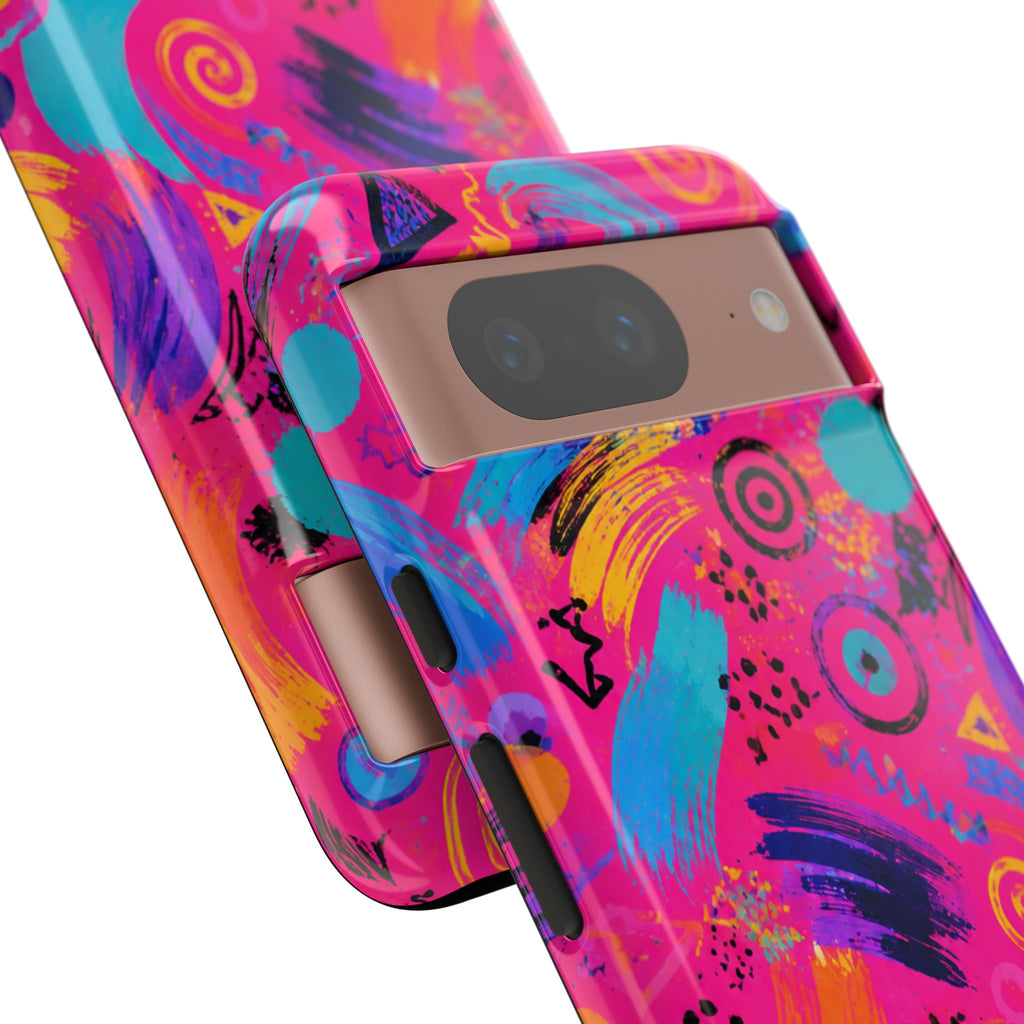 Neon Retro Abstract Tough Phone Case — 80s Brushstroke Pattern
