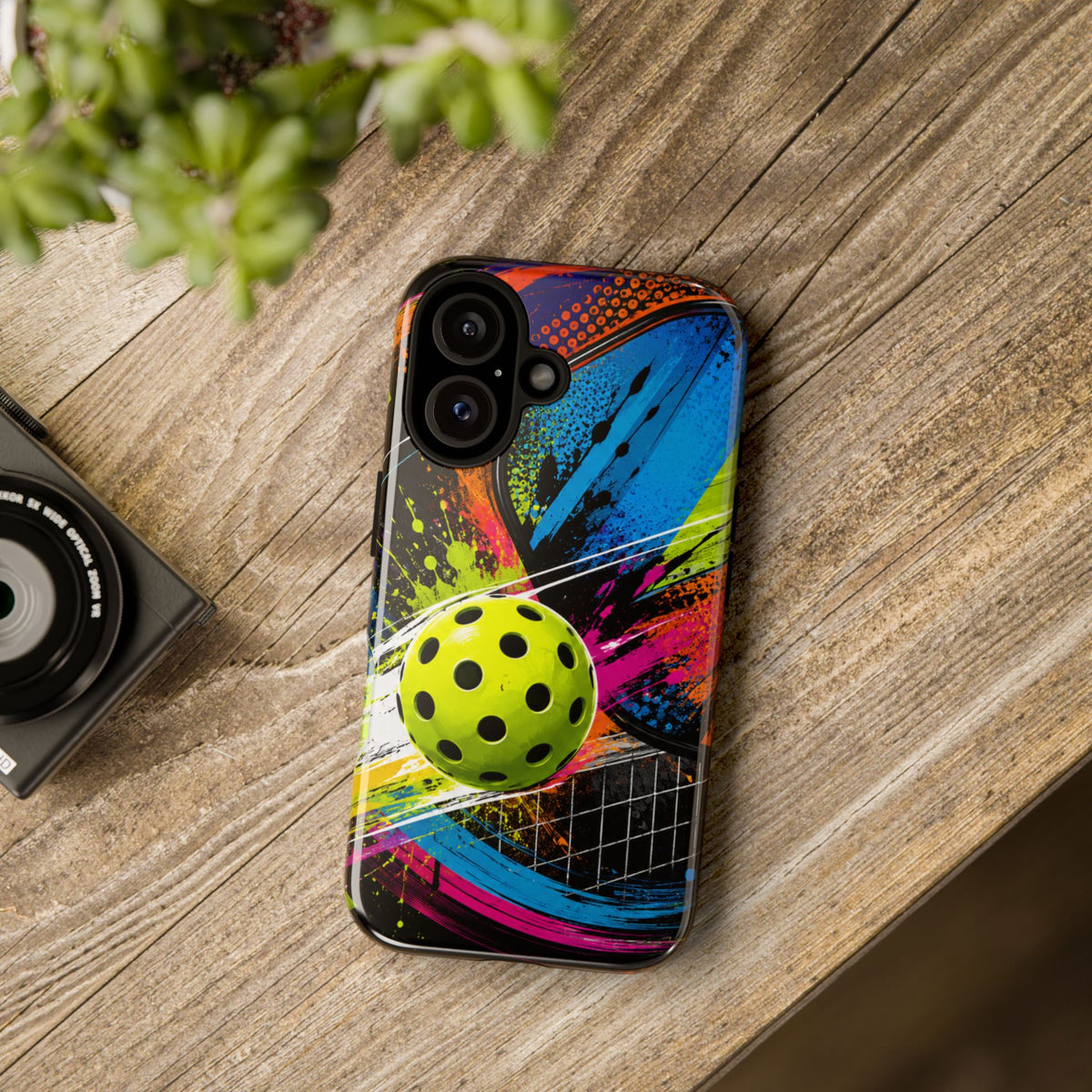 Pickleball Phone Case – Neon Paddle & Ball Splash Tough Case