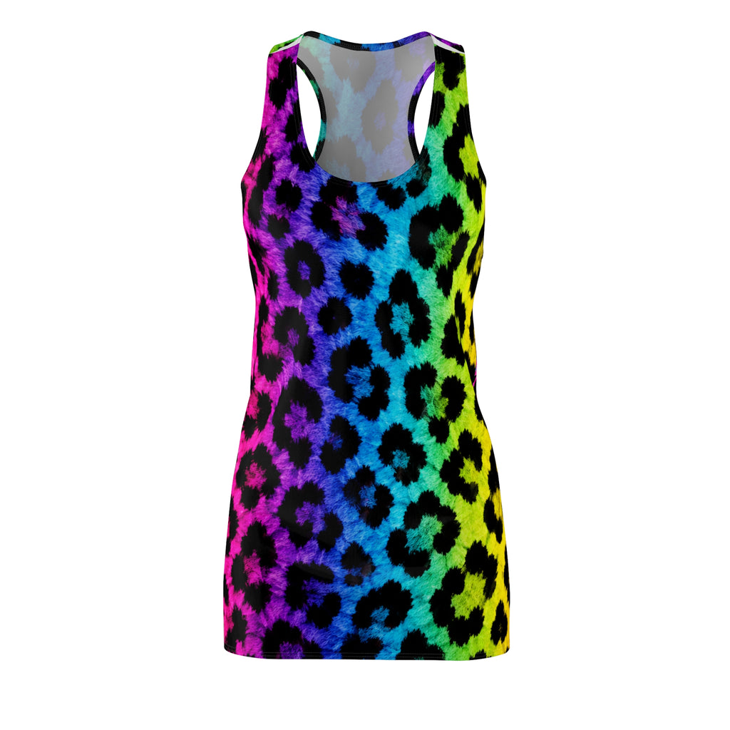 Rainbow Leopard Racerback Dress — Colorful Animal Print All-Over