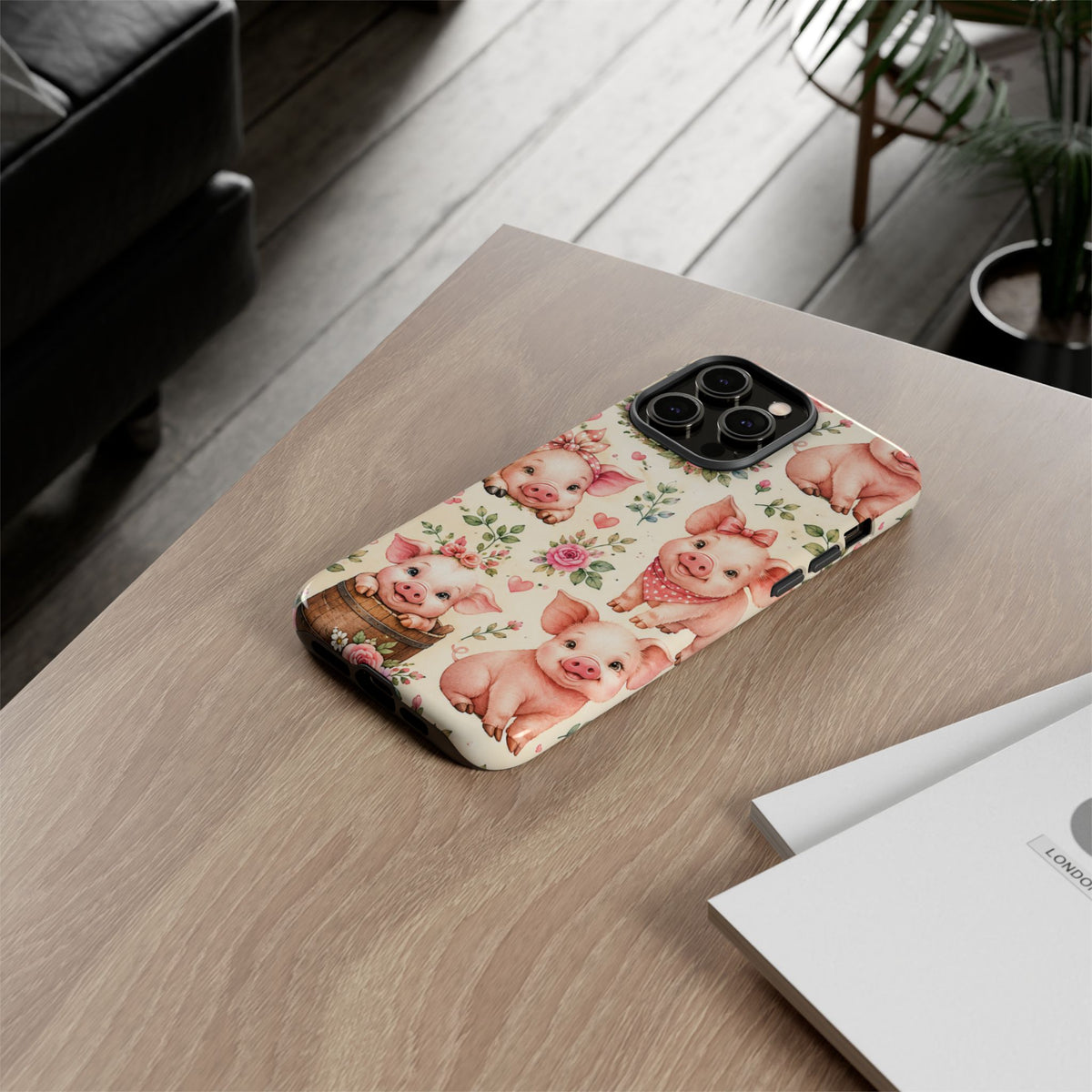 Cute Pink Piglet Phone Case — Vintage Floral Farm Animal iPhone Cover