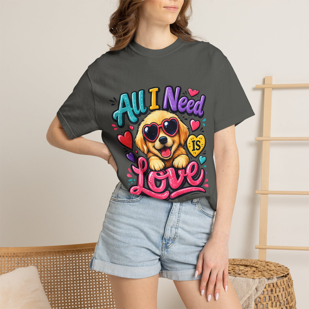 All I Need Is Love Puppy T-Shirt | Cute Dog Heart Graphic